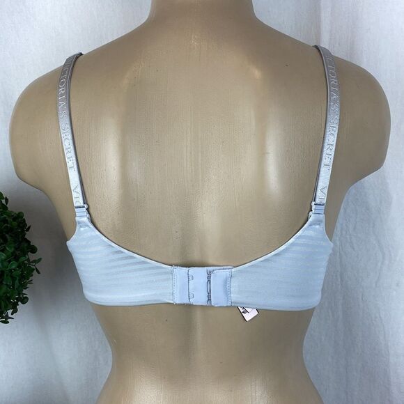 Victoria’s Secret Gray Striped Wire Free Padded Contour Cup Bra 32DD - Picture 2 of 5